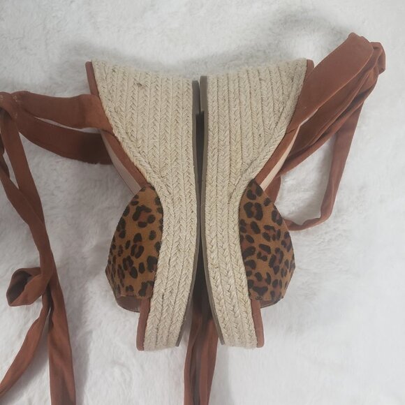 Unbranded Leopard Print Faux Suede Tie Ankle Jute Wedge Sandal Size 10 - Picture 9 of 11